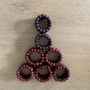 Set of 7 Crate and Barrel Mahogany Red Wooden Bead Napkin Rings Used 2"